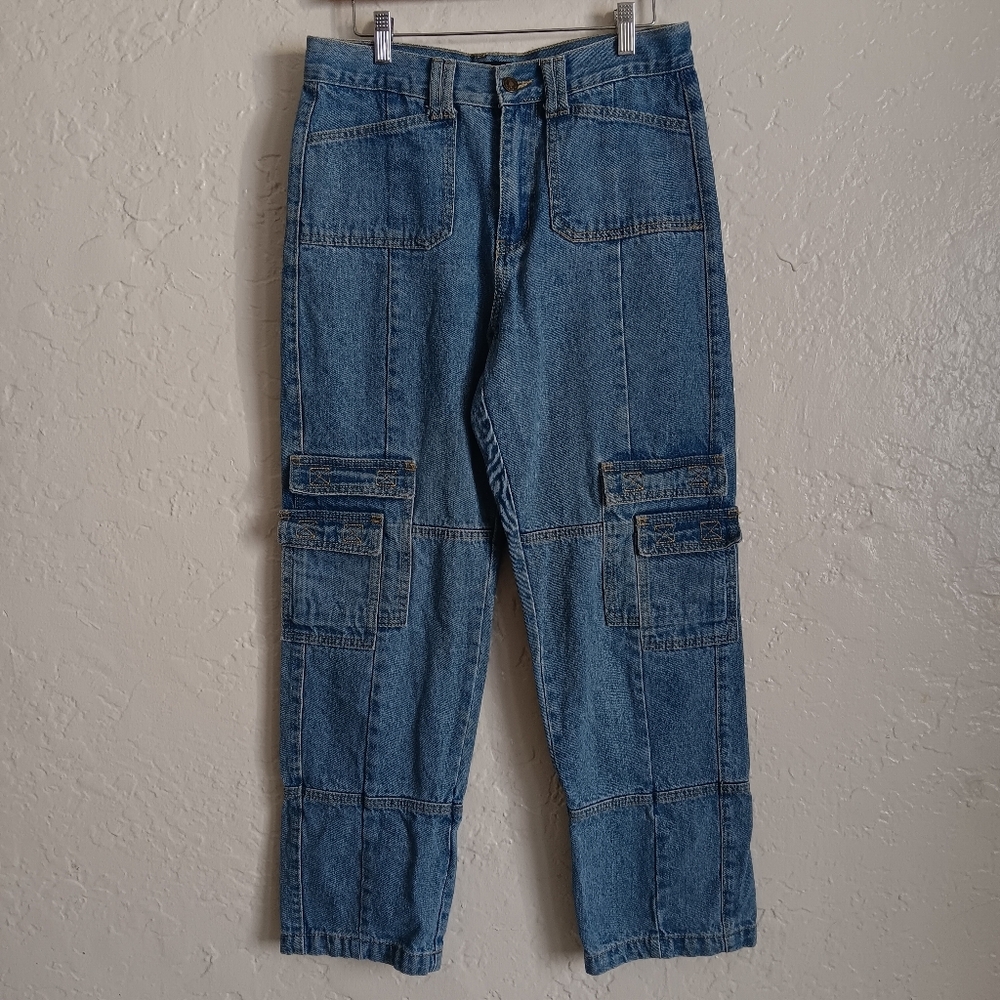 Lioness blue jeans straight leg US women's sz 8 The Stacy high rise cargo pants